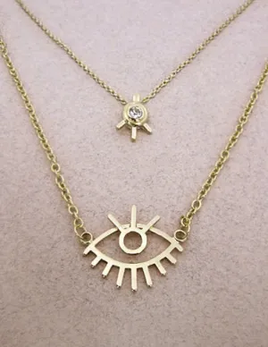 Evil Eye Wire Abstract 2 lines Layered Necklaces