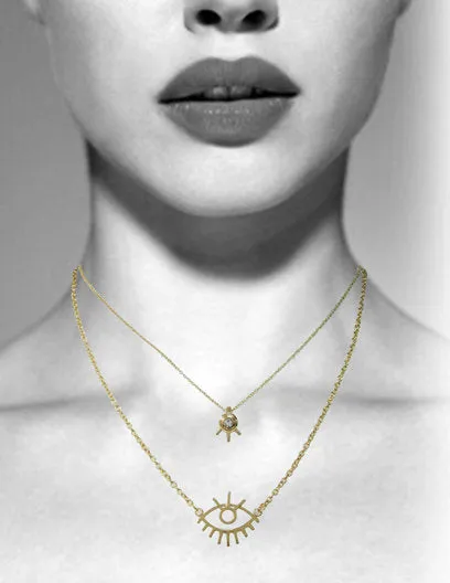 Evil Eye Wire Abstract 2 lines Layered Necklaces