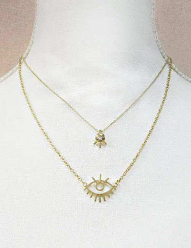 Evil Eye Wire Abstract 2 lines Layered Necklaces