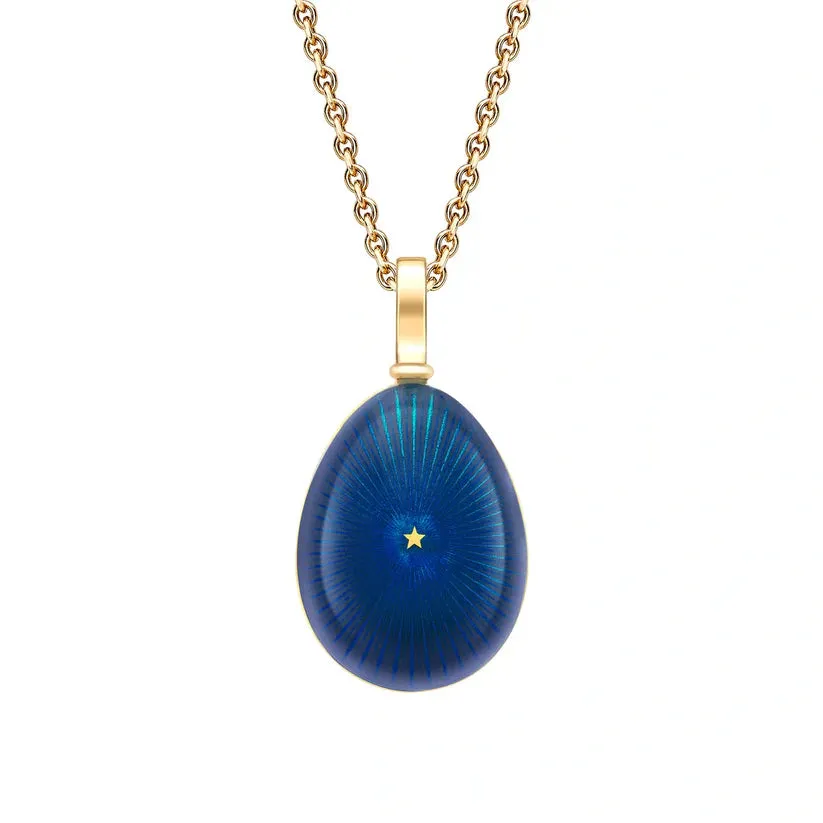 Faberge Heritage 18ct Yellow Gold & Blue Enamel Star Burst Egg Pendant