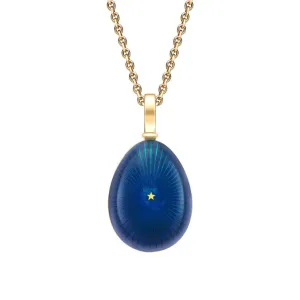 Faberge Heritage 18ct Yellow Gold & Blue Enamel Star Burst Egg Pendant