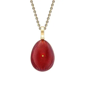 Faberge Heritage 18ct Yellow Gold & Red Enamel Star Burst Egg Pendant