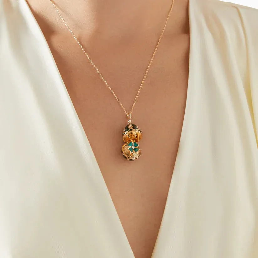 Faberge Heritage Yellow Gold Diamond Green Guilloche Enamel Clover Surprise Locket