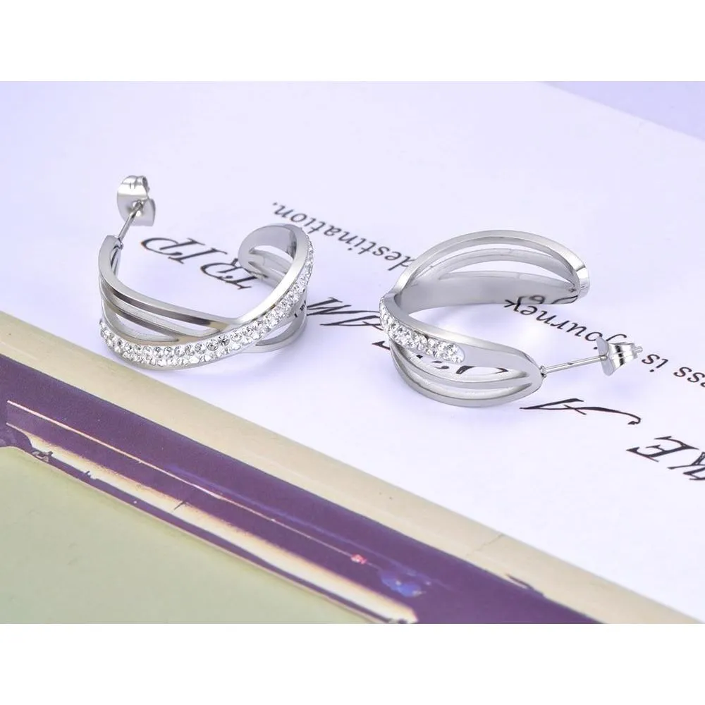 Fashion Titanium Stainless Steel Rhinestone Earrings