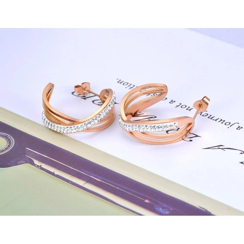 Fashion Titanium Stainless Steel Rhinestone Earrings