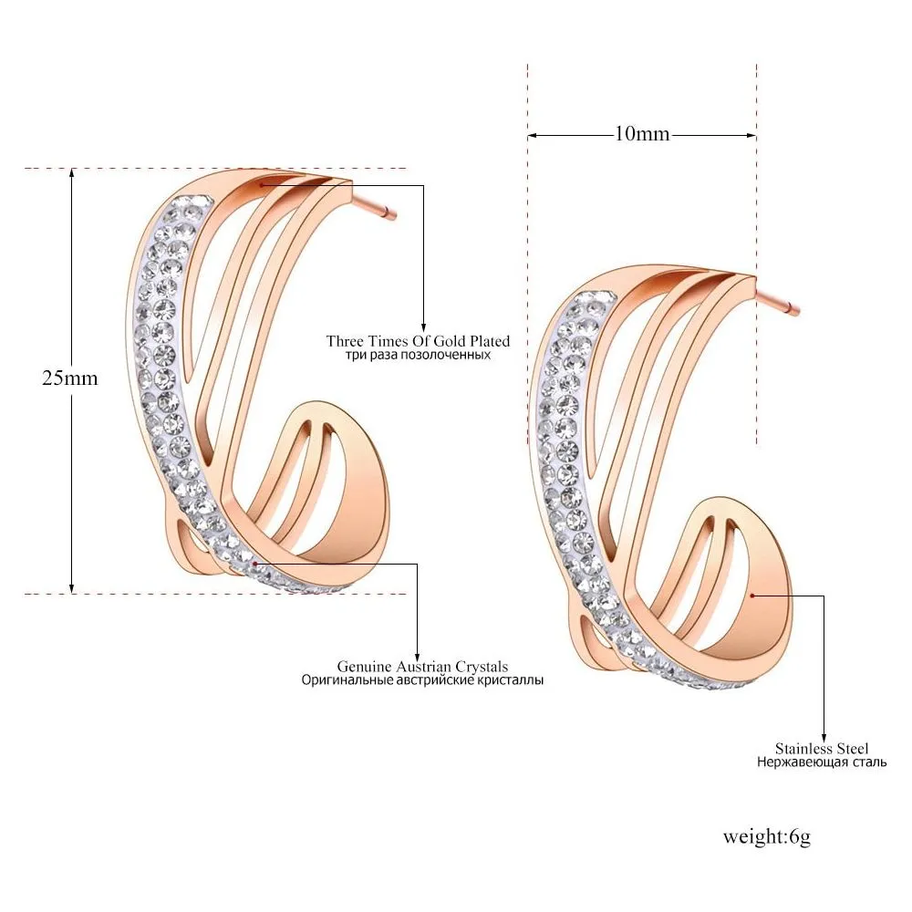 Fashion Titanium Stainless Steel Rhinestone Earrings