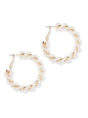 Faux-Pearl Twist Hoop Earring