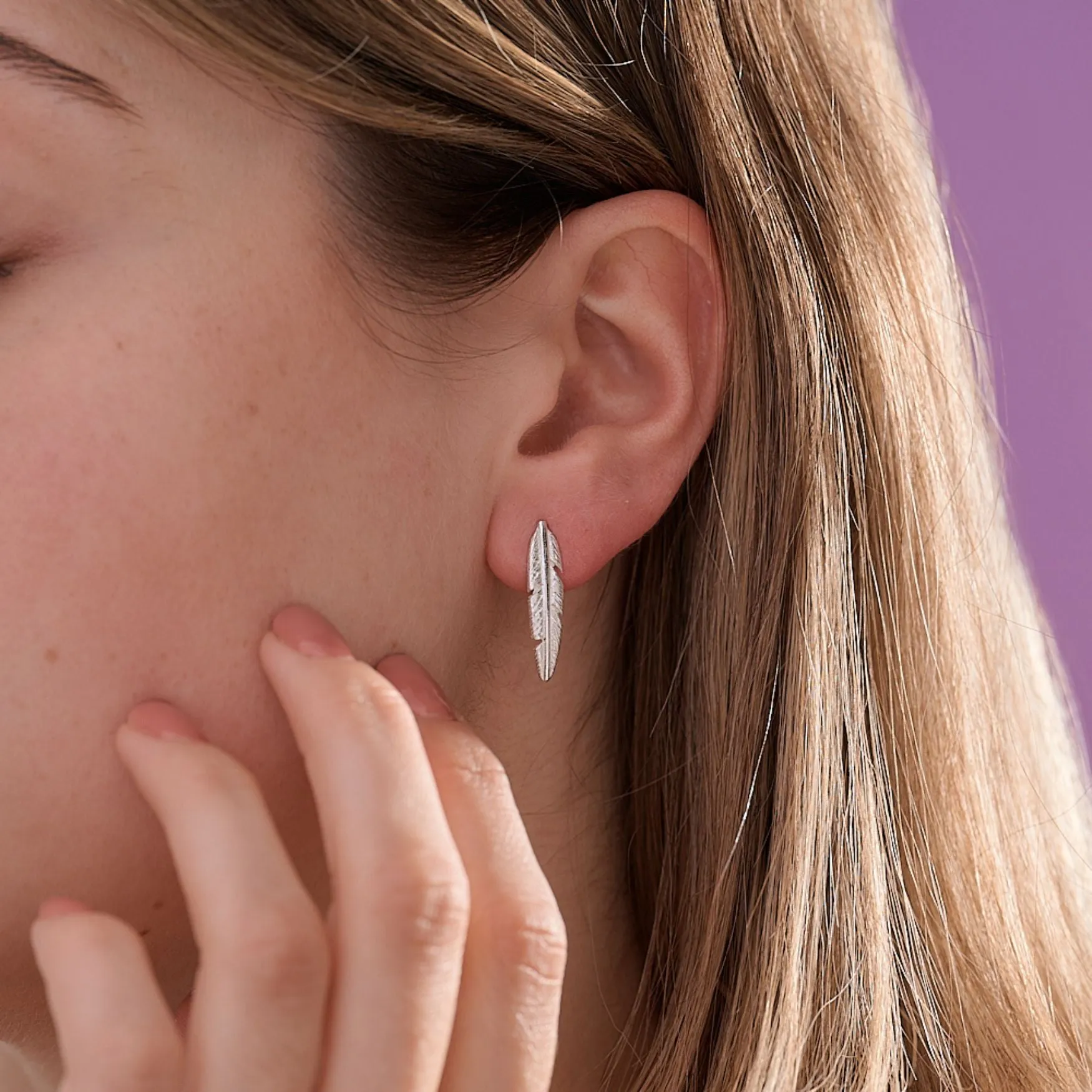 Feather Large Silver Studs