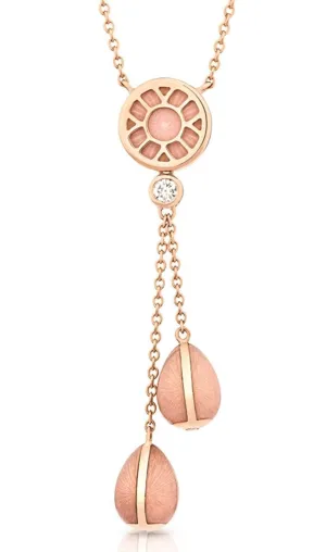 FH18ct Rose Gold .12ct Diamond Pink Enamel Double Drop Necklace D