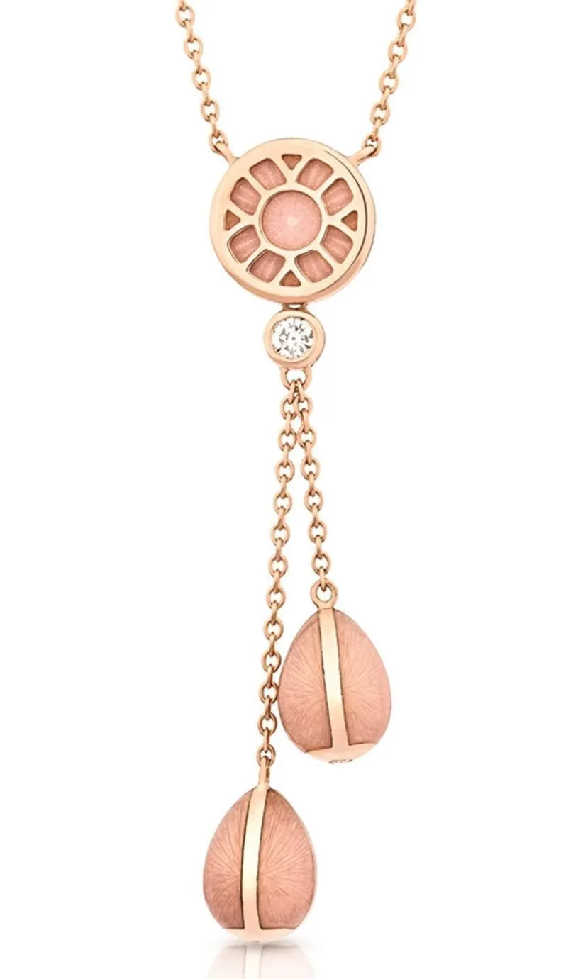 FH18ct Rose Gold .12ct Diamond Pink Enamel Double Drop Necklace D
