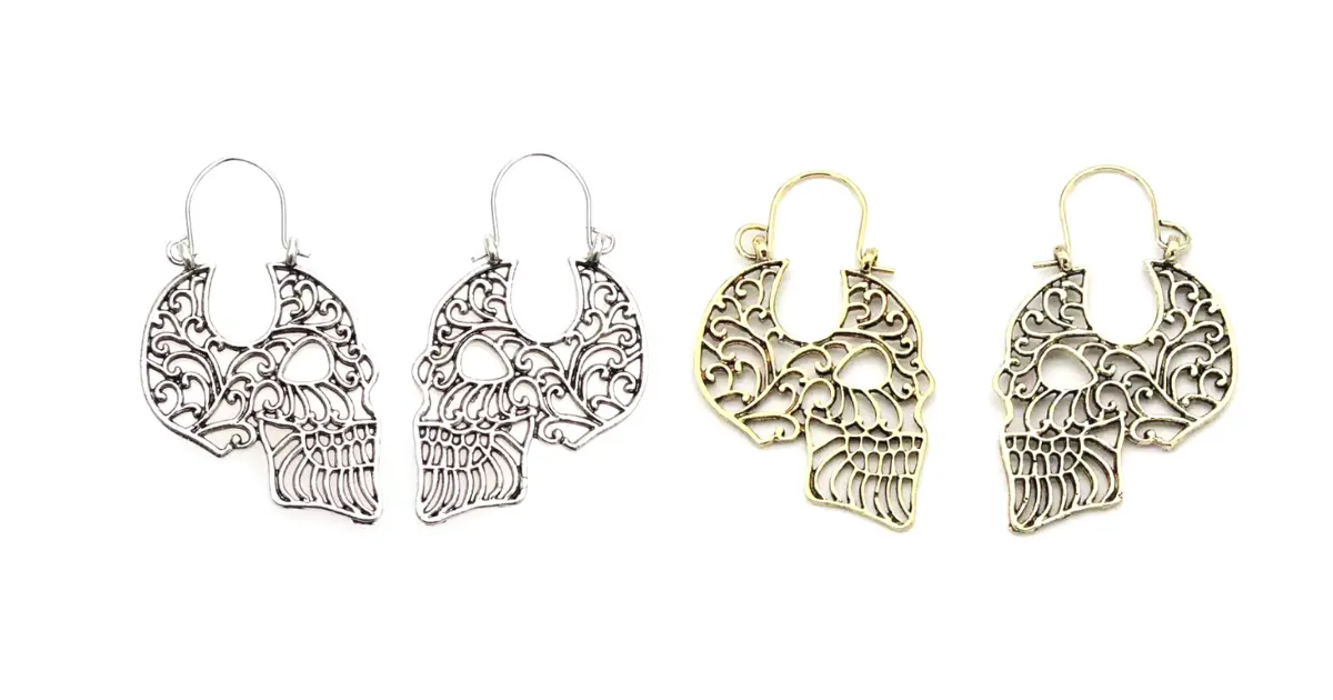 Filigree Hoop Skull Earrings