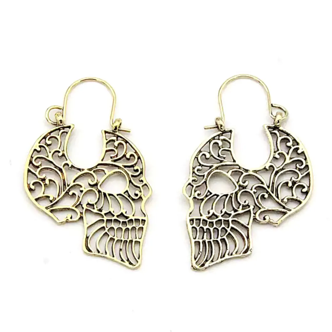 Filigree Hoop Skull Earrings