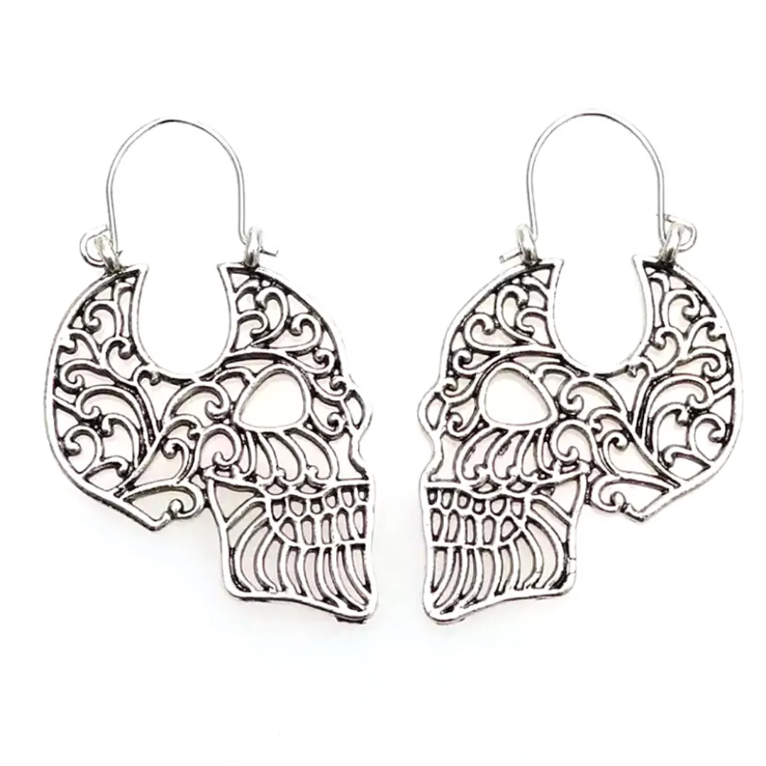Filigree Hoop Skull Earrings