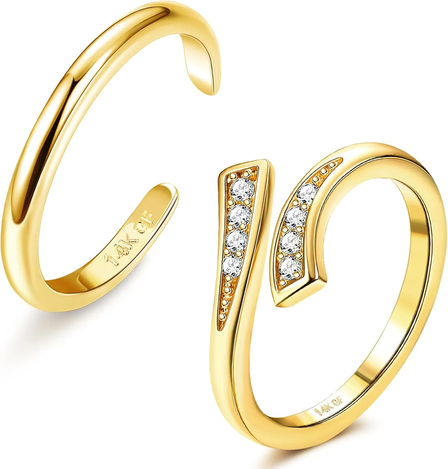 FINREZIO 2PCS 14K Gold Fillled Toe Rings for Women Cute Hug CZ Flower Simple Band Toe Rings Beach Summer Foot Jewelry for Women