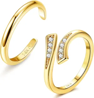 FINREZIO 2PCS 14K Gold Fillled Toe Rings for Women Cute Hug CZ Flower Simple Band Toe Rings Beach Summer Foot Jewelry for Women
