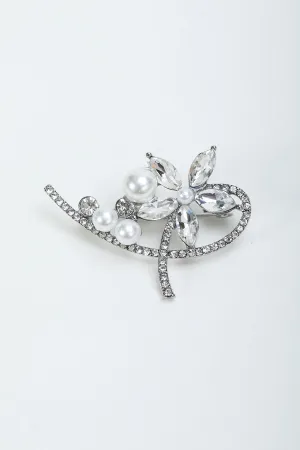 Floral & Pearl Silver Brooch
