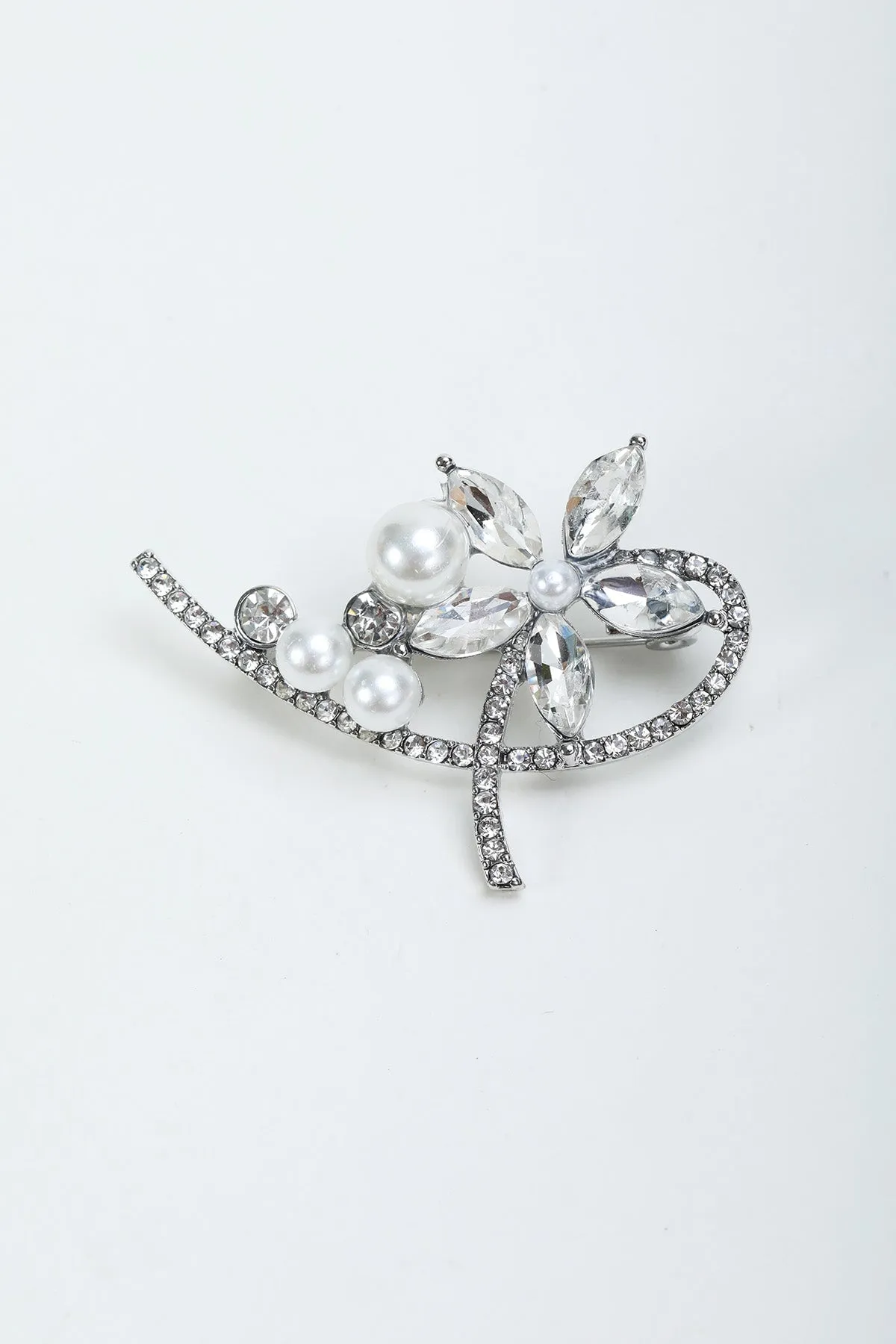 Floral & Pearl Silver Brooch