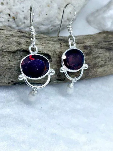 Garnet and Pearl Elegant Earrings