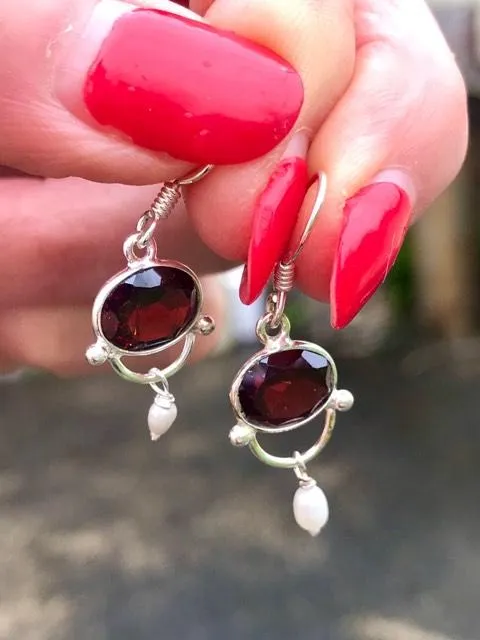 Garnet and Pearl Elegant Earrings