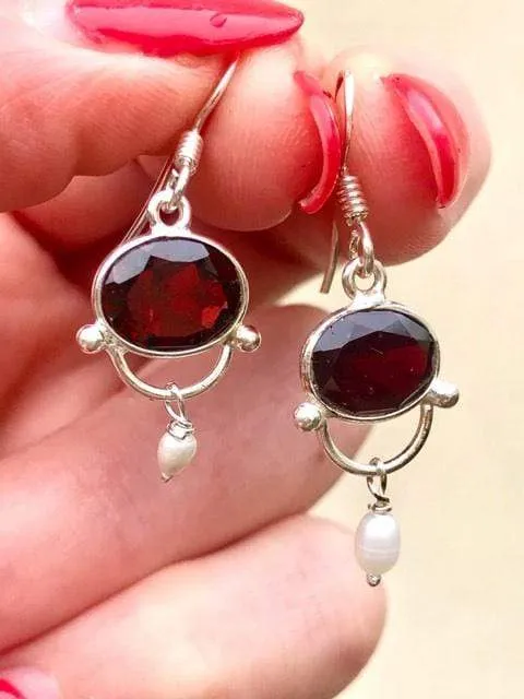Garnet and Pearl Elegant Earrings