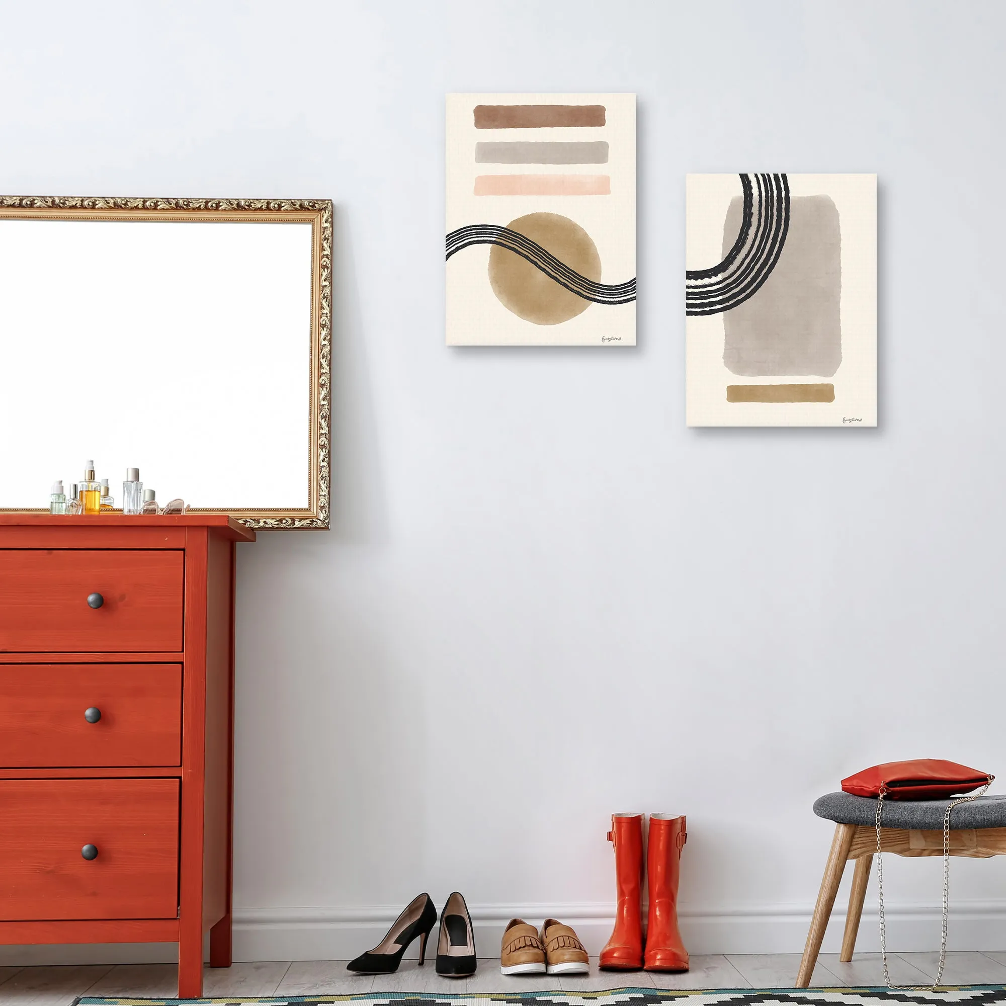 Geo Abstract II & IV Neutral Pink