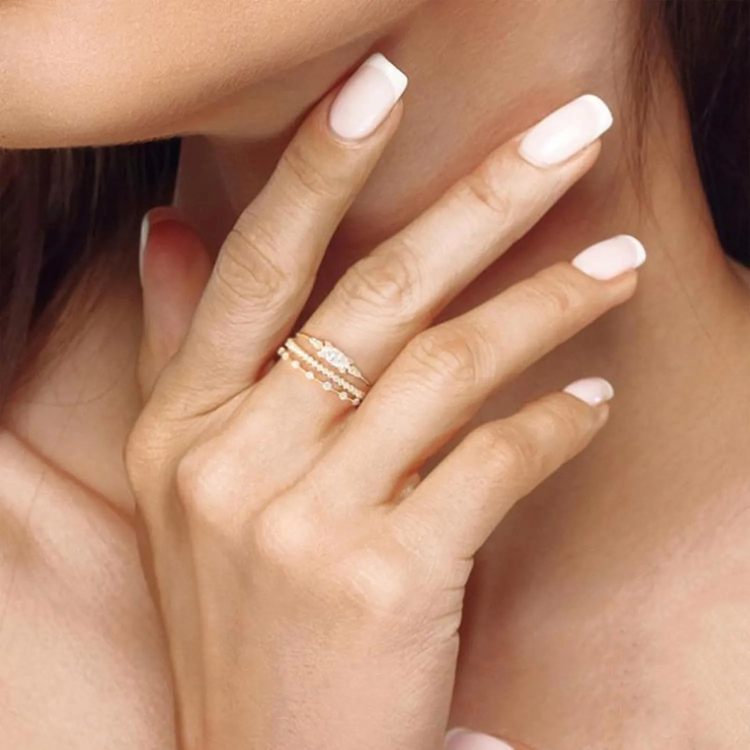 Gold Dainty Rings for Womem 14k Gold Plated Stackable Ring for Girls Size 6-11 Cubic Zirconia Gold Rings Set Wedding Rings for Women Aesthetic Jewelry for Women Girls