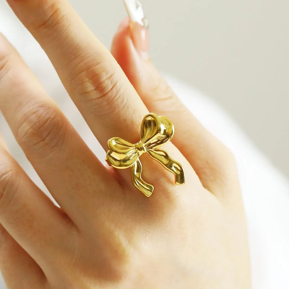 Gold Silver Bow Ring for Women 18K Gold Plated Ribbon Bow Tie Knot Ring Elegant Jewelry Gift for Women
