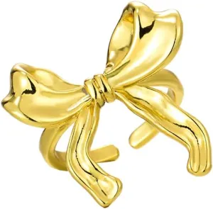 Gold Silver Bow Ring for Women 18K Gold Plated Ribbon Bow Tie Knot Ring Elegant Jewelry Gift for Women
