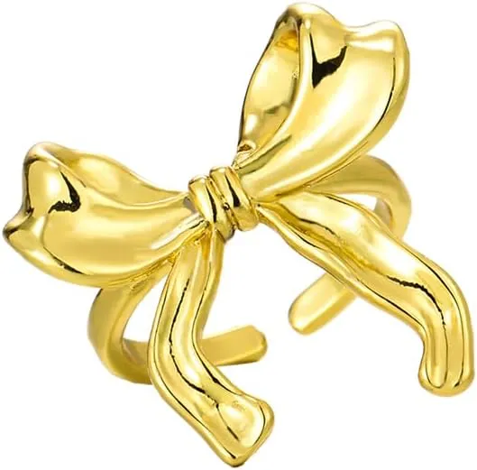 Gold Silver Bow Ring for Women 18K Gold Plated Ribbon Bow Tie Knot Ring Elegant Jewelry Gift for Women