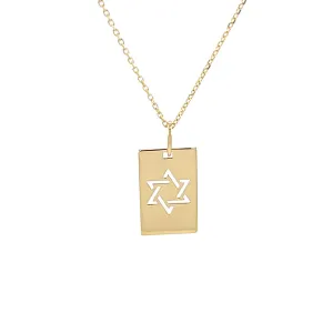 Gold Star of David Tag Necklace