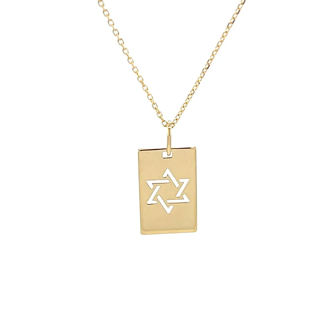 Gold Star of David Tag Necklace