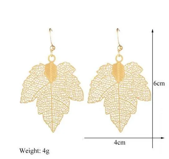 Golden Elegance: Korean Couture Leaf Ensemble Earrings