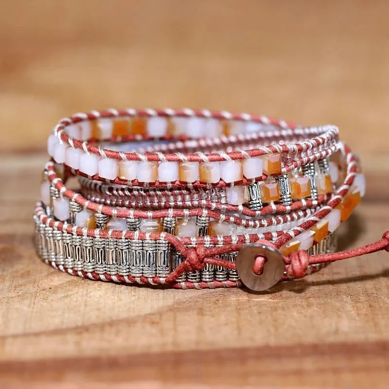 Gray Crystal Charm Leather Bracelets