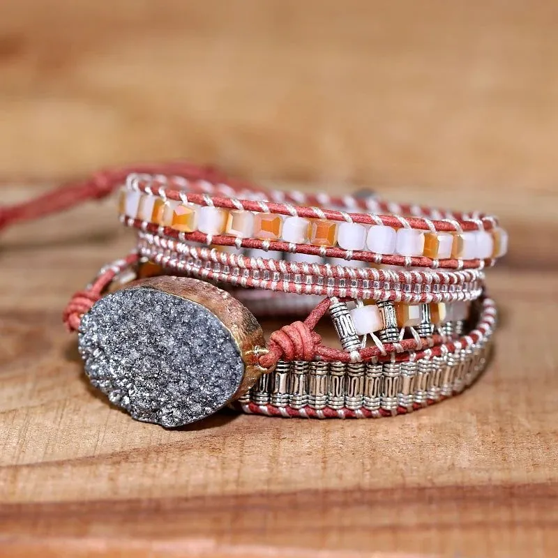 Gray Crystal Charm Leather Bracelets