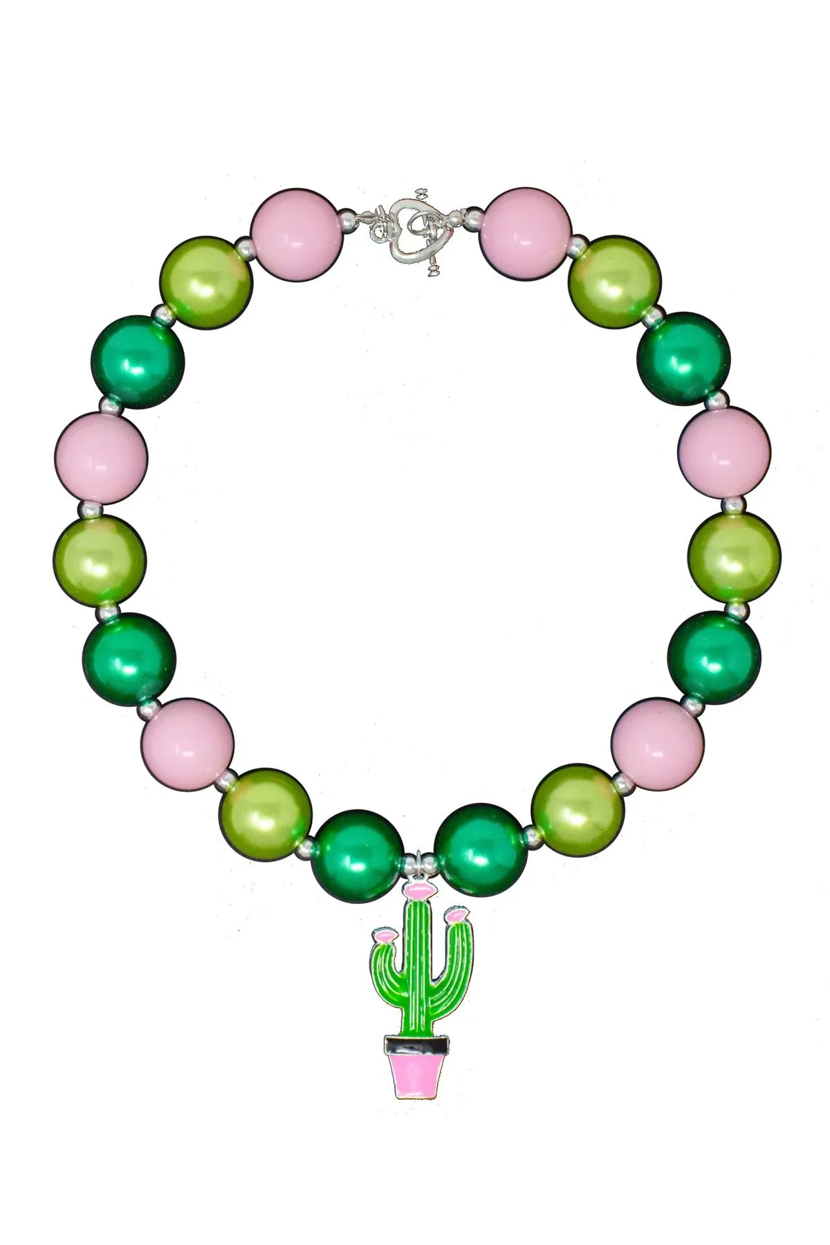 Green & Pink Cactus Bubblegum Necklace