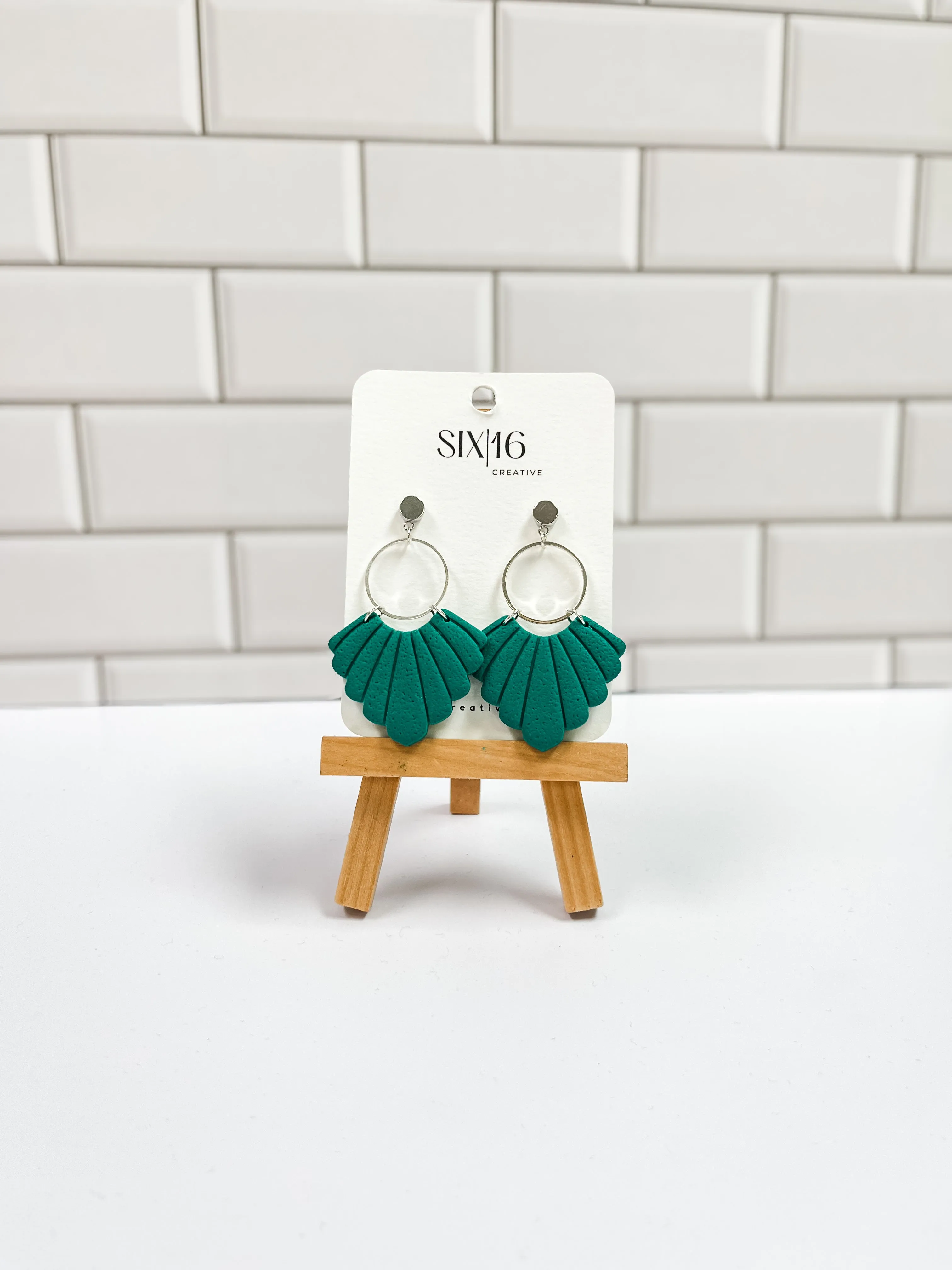 Green Fan Clay Earrings
