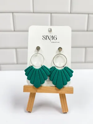 Green Fan Clay Earrings