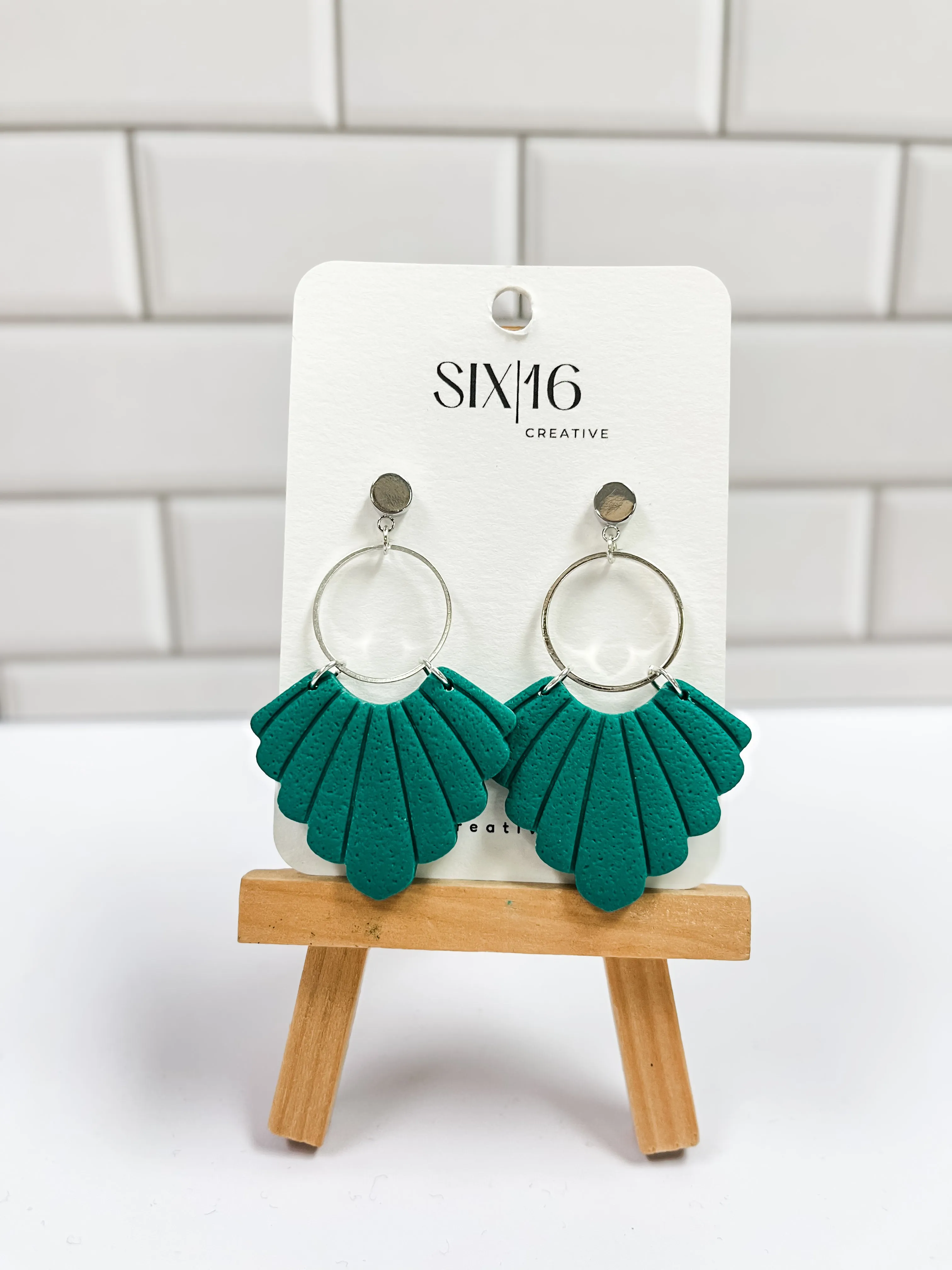Green Fan Clay Earrings