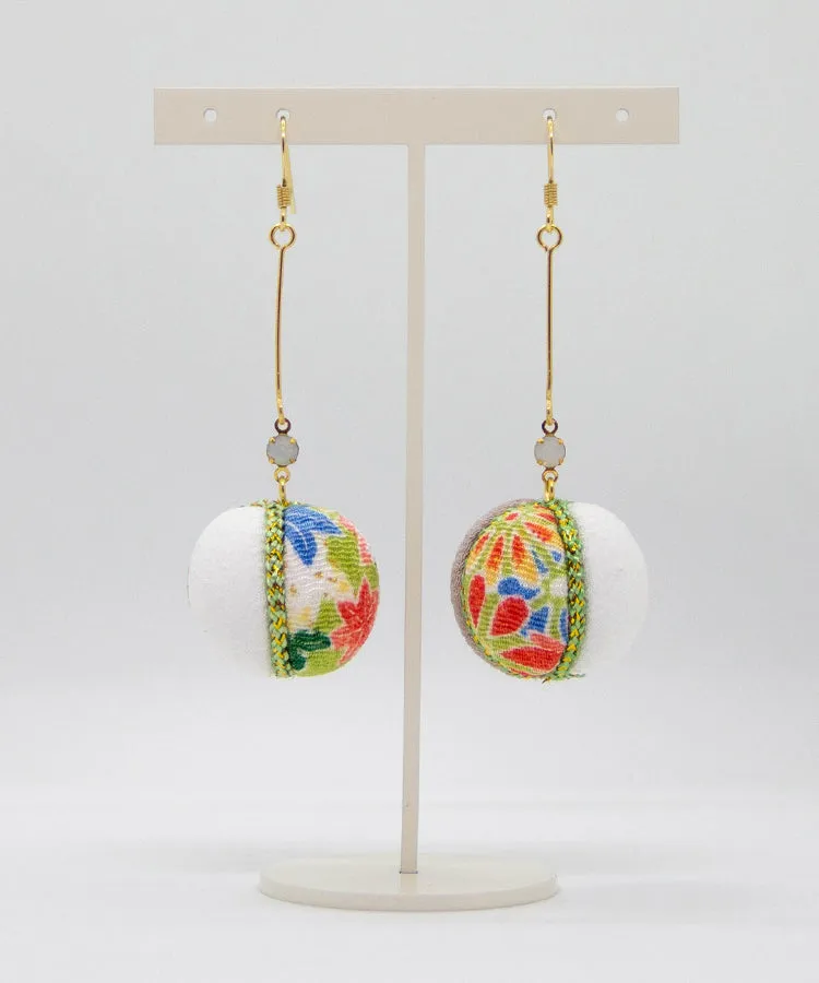 Green Purple Temari Chirimen Japanese Earrings / High Quality Surgical Steel Hook Earrings
