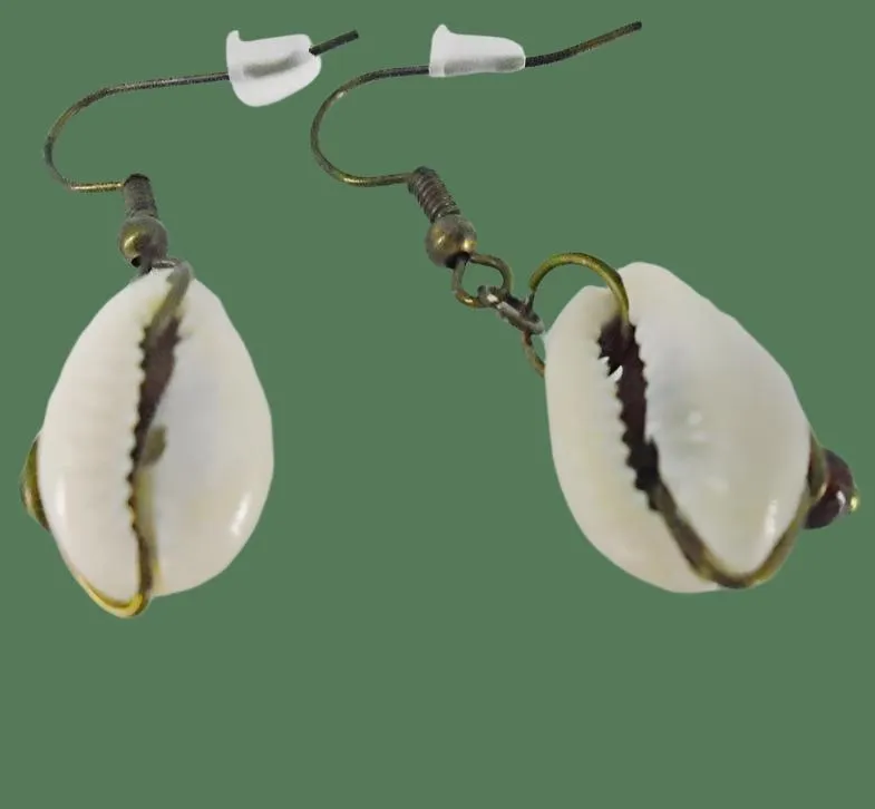 Handmade Exquisite Bronze Wired Cowrie Shell Earrings with Vibrant Glass Beads – S-Style Design✨