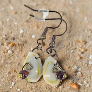 Handmade Exquisite Bronze Wired Cowrie Shell Earrings with Vibrant Glass Beads – S-Style Design✨