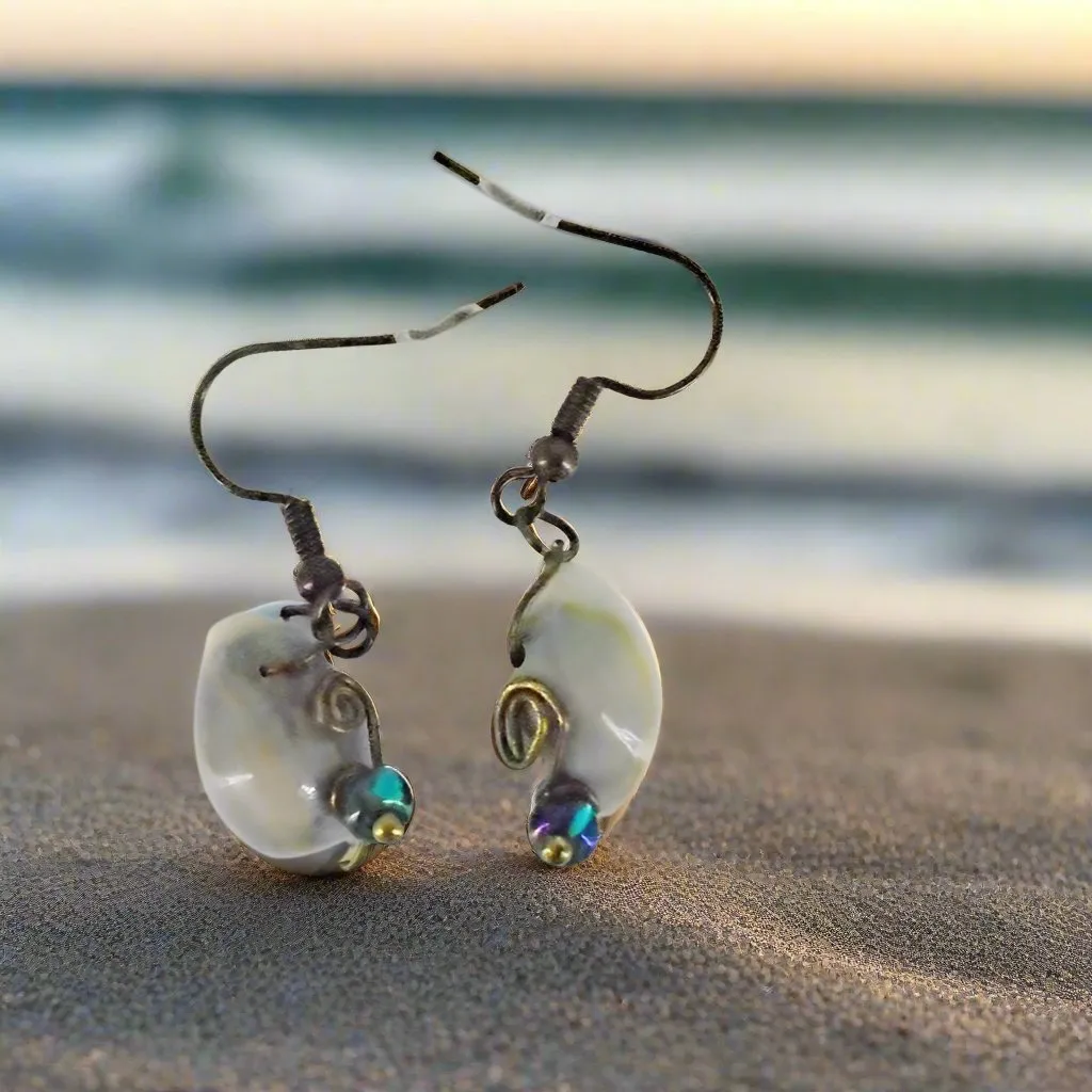 Handmade Exquisite Bronze Wired Cowrie Shell Earrings with Vibrant Glass Beads – S-Style Design✨