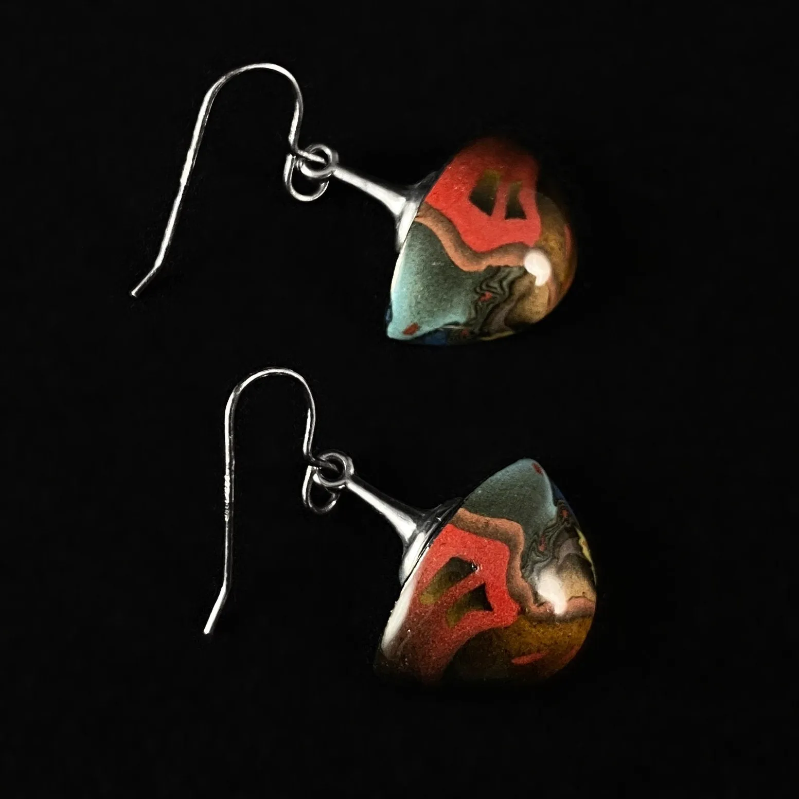 Handmade Millefiori Porcelain Dark Moody Drop Earrings, Handmade - Blue Studio