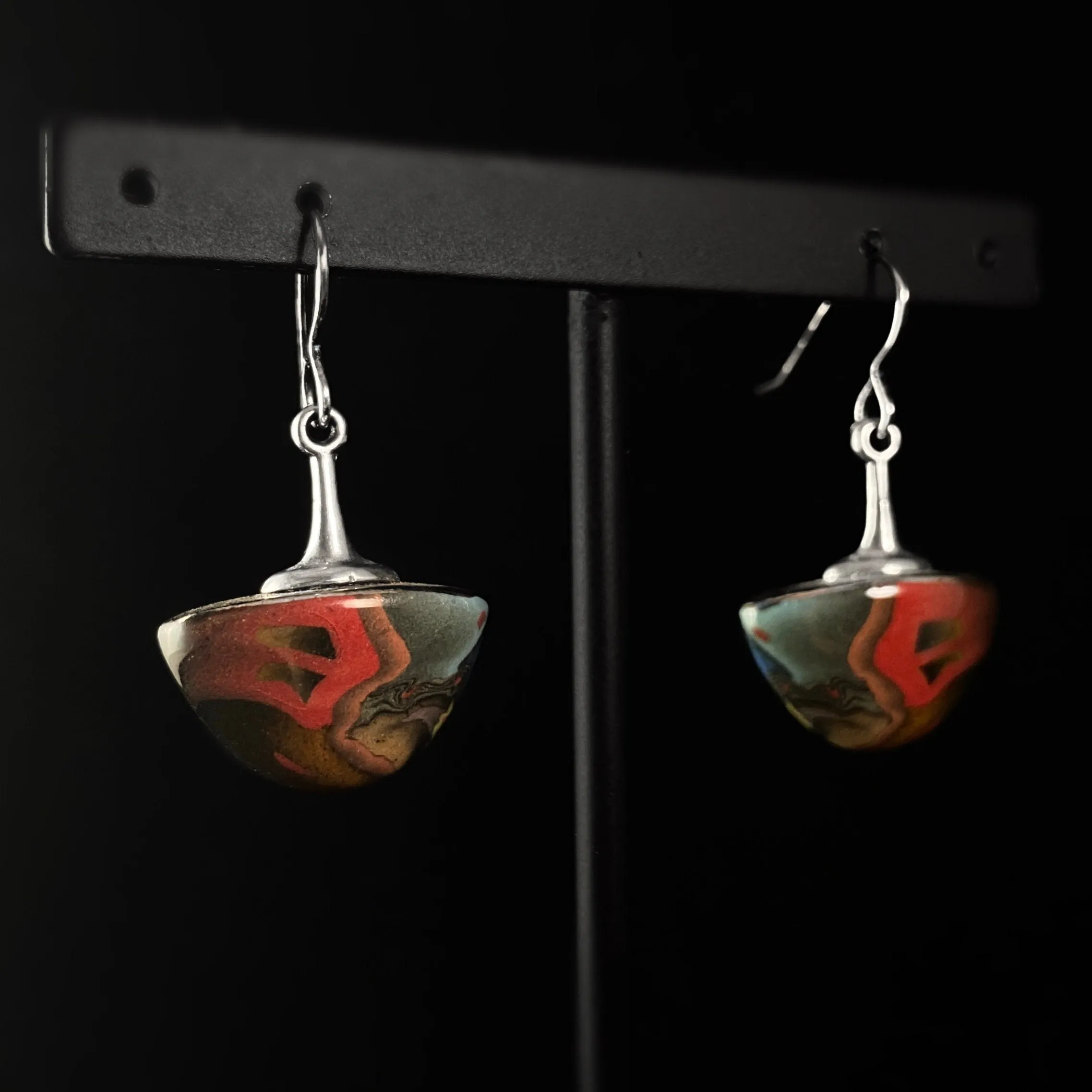 Handmade Millefiori Porcelain Dark Moody Drop Earrings, Handmade - Blue Studio