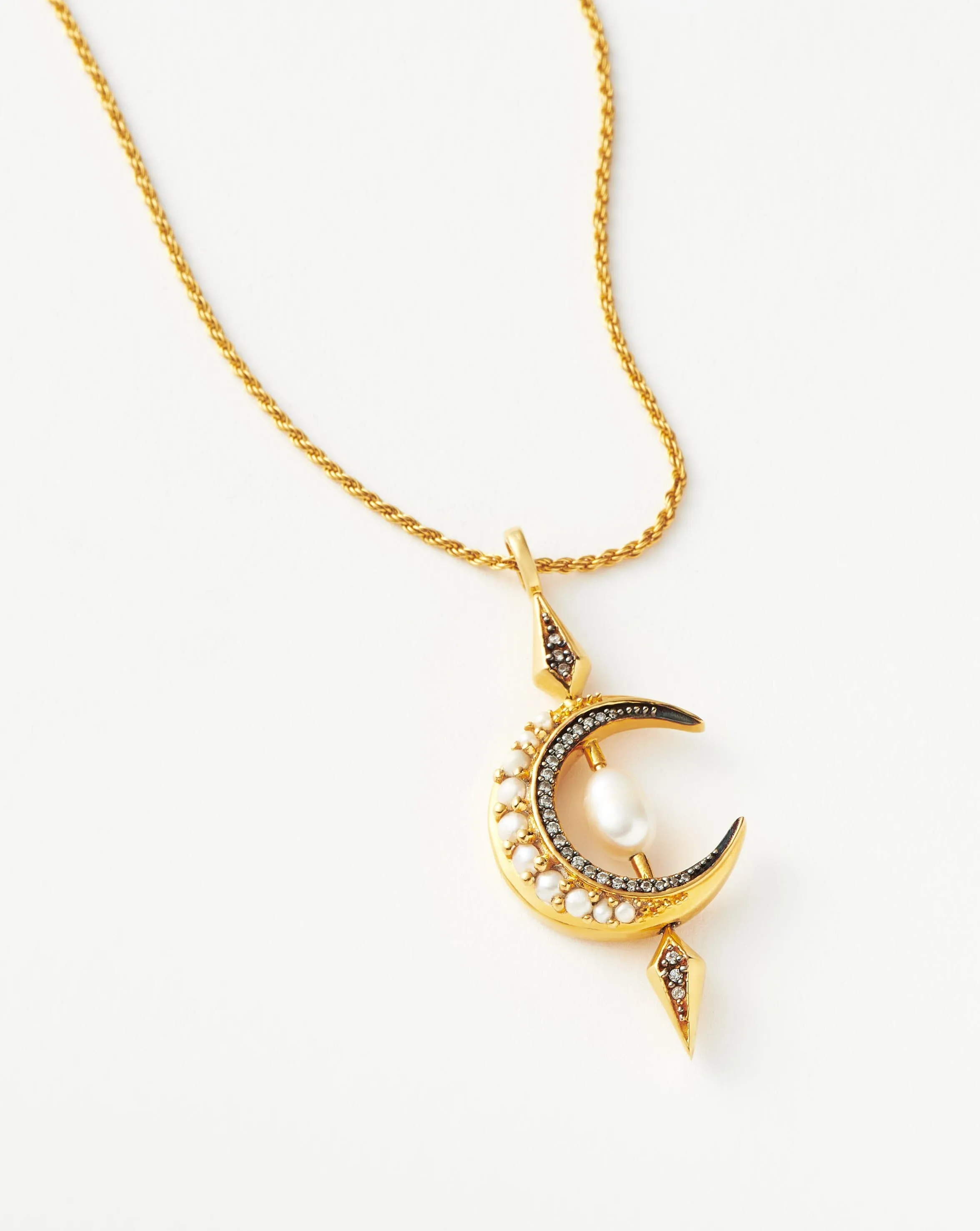 Harris Reed Crescent Moon Pearl Necklace | 18ct Gold Vermeil/Pearl