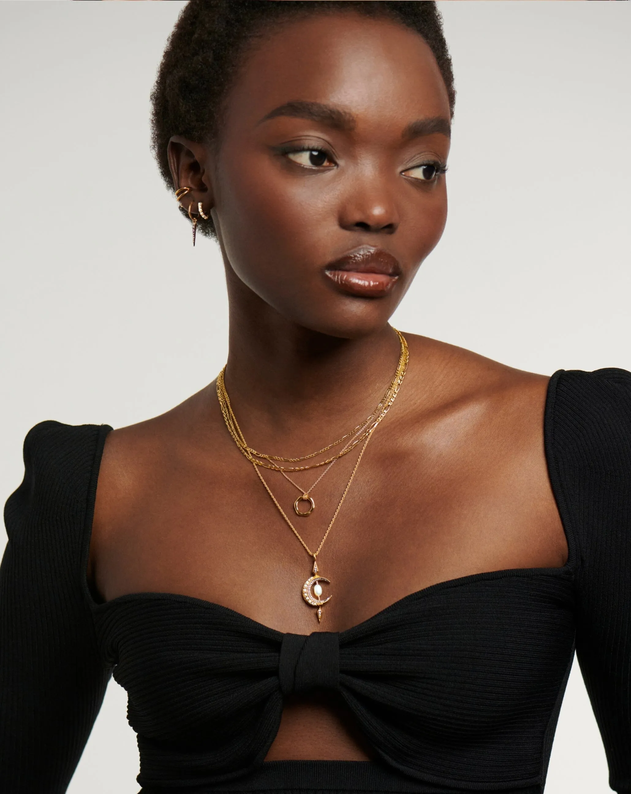 Harris Reed Crescent Moon Pearl Necklace | 18ct Gold Vermeil/Pearl