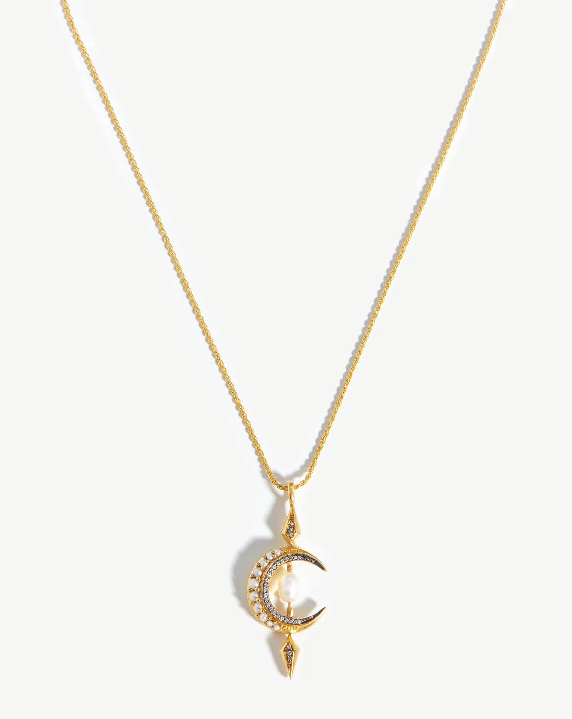 Harris Reed Crescent Moon Pearl Necklace | 18ct Gold Vermeil/Pearl