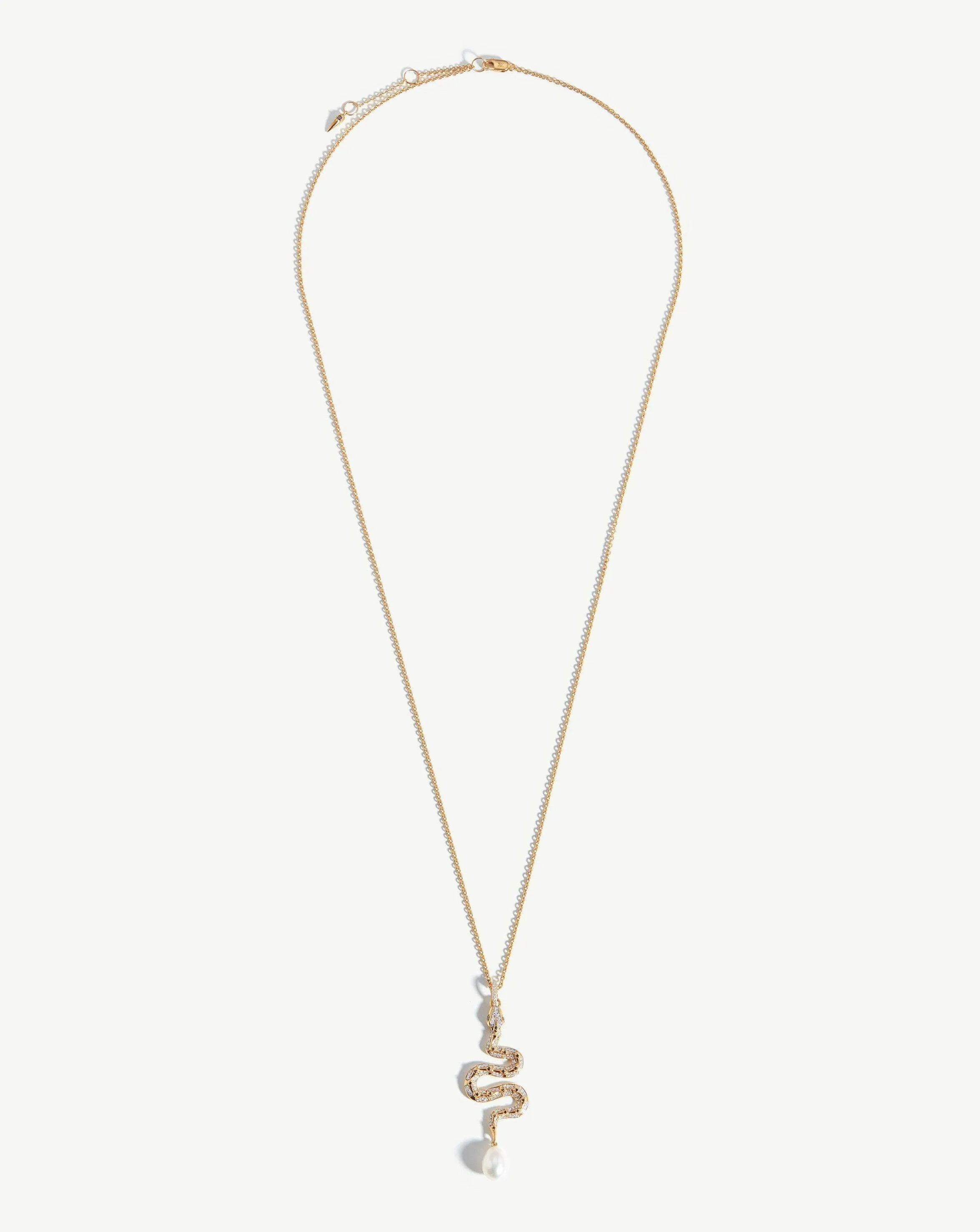 Harris Reed Fine Serpent Necklace | 14k Solid Gold/Pearl & Diamond