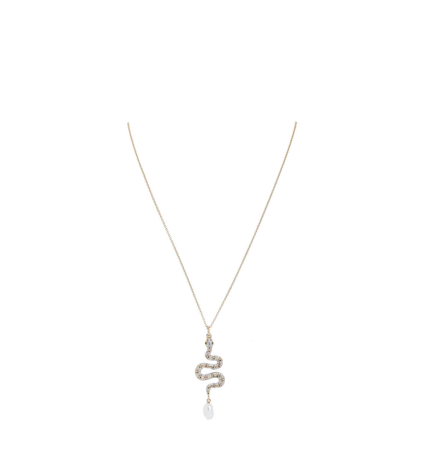 Harris Reed Fine Serpent Necklace | 14k Solid Gold/Pearl & Diamond