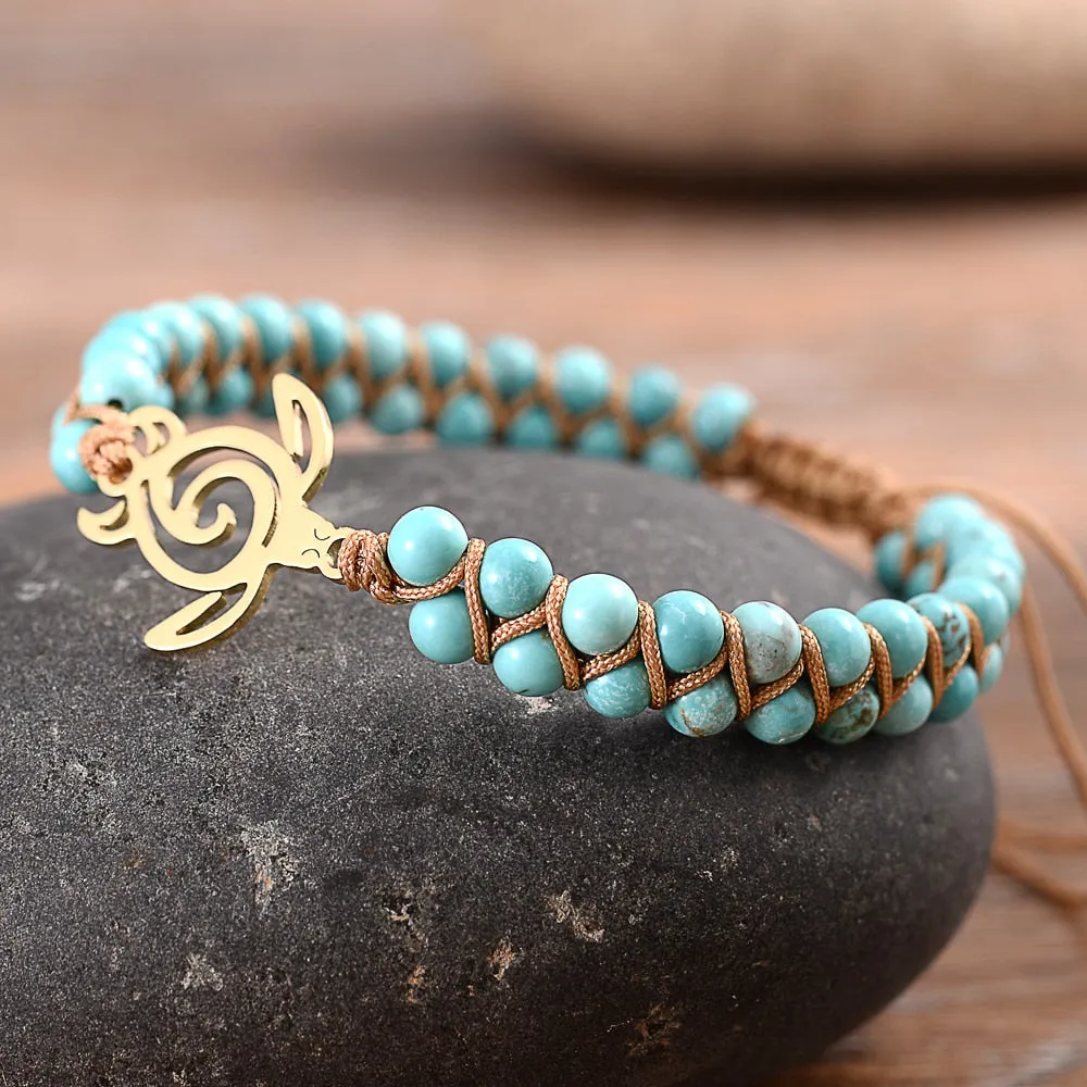 Honu Surfs Up | Save Sea Turtle Bracelet Natural Stone
